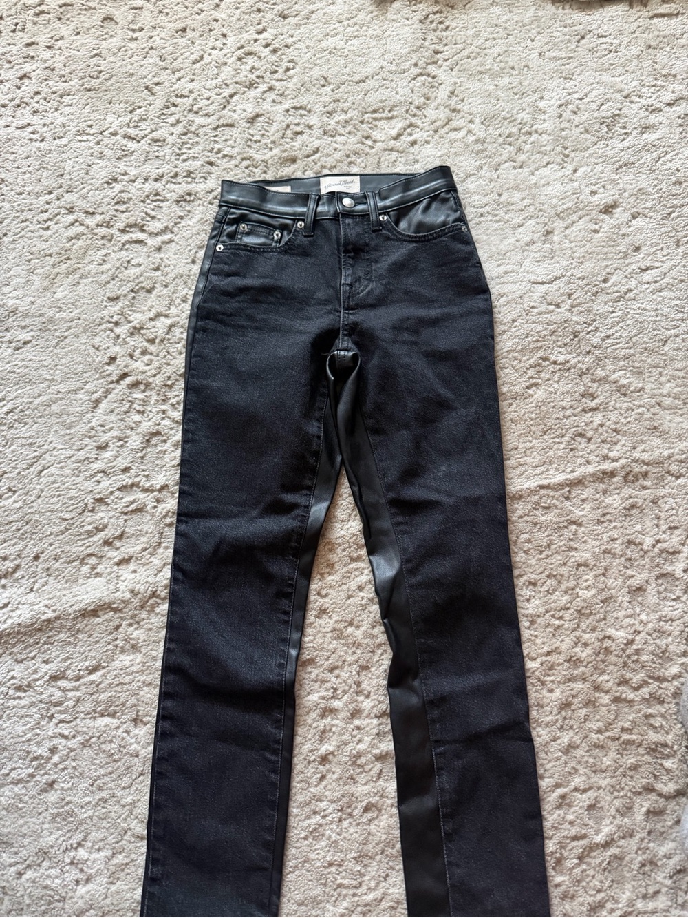 Universal Thread Black Skinny Jeans with Faux-Leather Trim